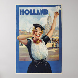 Vintage Holland Travel Poster Amsterdam Girl