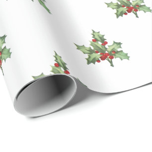 Vintage Holly and Berries Holiday Wrapping Paper