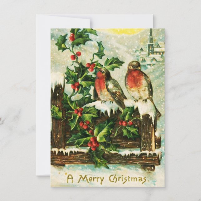 Vintage Holly and birds Christmas card (Front)