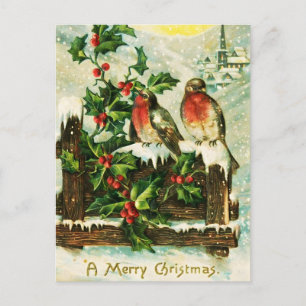 Vintage Holly and birds Christmas card