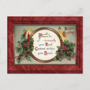 Vintage Holly and Candles Christmas Postcard