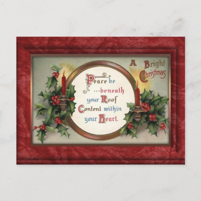 Vintage Holly and Candles Christmas Postcard (Front)