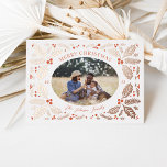 Vintage Holly Berries Photo Christmas Bright Red Foil Holiday Card<br><div class="desc">This classic and elegant holiday photo card features our original hand drawn winter foliage that frames the photo and curved type. The back features a matching pattern with photo and additional text.</div>