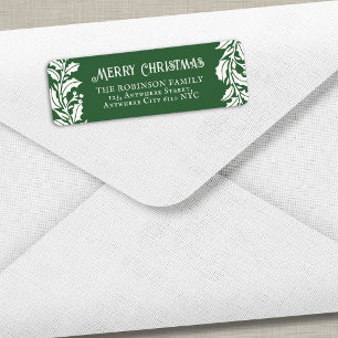 Vintage Holly Berry Christmas Green Return Address Label