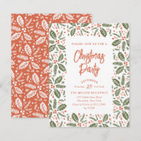 Vintage Holly Berry Christmas Party Red and Green
