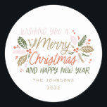 Vintage Holly Bright Typography Christmas Classic Round Sticker<br><div class="desc">Elevate your holiday gift wrapping or greeting envelopes with this festive and chic holiday design features our original hand-drawn winter foliage with sweet styled typography in vibrant colours.</div>