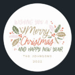 Vintage Holly Bright Typography Christmas Classic Round Sticker<br><div class="desc">Elevate your holiday gift wrapping or greeting envelopes with this festive and chic holiday design features our original hand-drawn winter foliage with sweet styled typography in vibrant colours.</div>