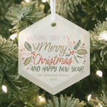Vintage Holly Bright Typography Christmas Glass Tree Decoration<br><div class="desc">This festive and chic holiday design features our original hand-drawn winter foliage with sweet styled typography in vibrant colours.</div>