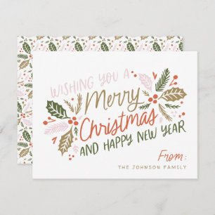Vintage Holly Bright Typography Christmas Holiday Card