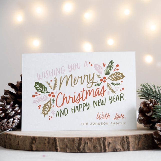 Vintage Holly Bright Typography Christmas Holiday Card (Creator Uploaded)