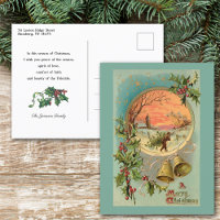 Vintage Holly, Christmas Bells and Snow Scene