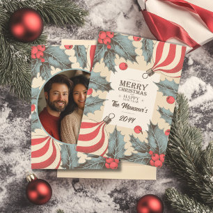 Vintage Holly Christmas Holiday Card