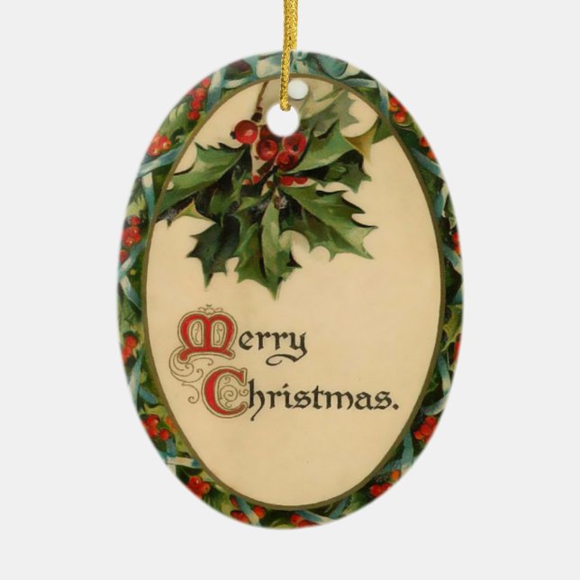 Vintage Holly Christmas Ornament (Front)