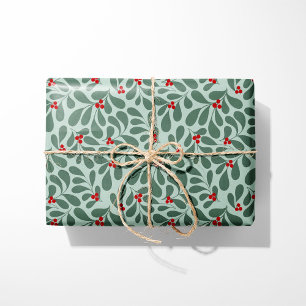 Vintage Holly Christmas Wrapping Paper - Mint