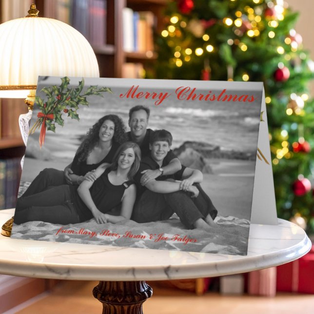 Vintage Holly | Custom Folded Christmas Photo Card (Creator Uploaded)