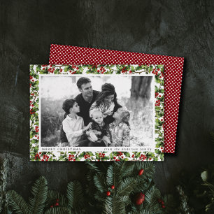 Vintage Holly Frame Christmas Photo Card
