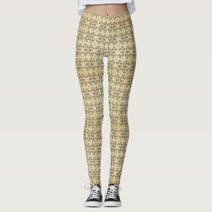 Vintage Holly & Gold Snowflake Christmas Pattern Leggings