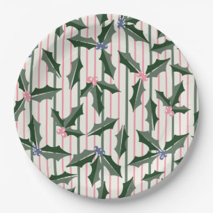 Vintage Holly Holiday Paper Plate