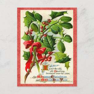 Vintage Holly Holiday Postcard
