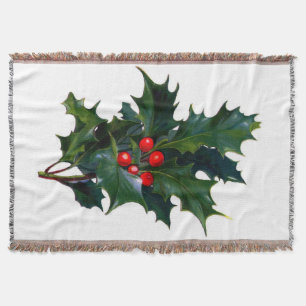 Vintage Holly Leaf and Berry Afghan Throw Blanket