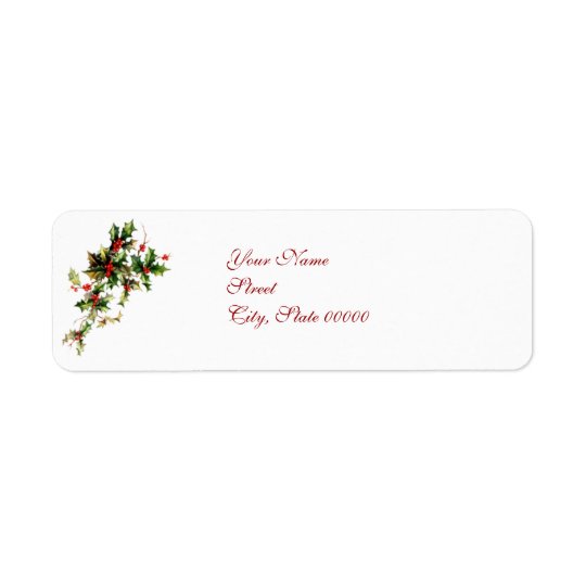 Vintage Holly Leaves & Berries Christmas label Return Address Label