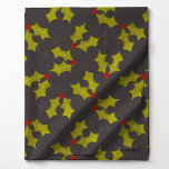 Vintage Holly Leaves on Charcoal Pattern Christmas Fabric<br><div class="desc">This festive fabric features a textured charcoal background adorned with vibrant holly leaves and red berries, perfect for adding a classic holiday touch to your seasonal projects. The unique textured design brings a rustic charm to the traditional Christmas theme, making it ideal for home decor, crafts, or custom apparel. Whether...</div>