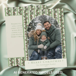 Vintage Holly Photo Christmas Family Holiday Card