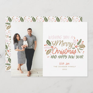 Vintage Holly Photo Christmas Holiday Card