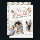 Vintage Holly Tilted Snapshot Multi-Photo Holiday Card<br><div class="desc">This festive and chic holiday photo card features our original hand-drawn winter foliage with sweet styled typography in vibrant colours and 2 tilted photos. The back comes with a matching pattern</div>