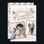 Vintage Holly Tilted Snapshot Multi-Photo Red Holiday Card<br><div class="desc">This festive and chic holiday photo card features our original hand-drawn winter foliage with sweet styled typography in vibrant colours and 2 tilted photos. The back comes with a matching pattern</div>
