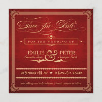 Vintage Hollywood Poster Red & Gold Save the Date