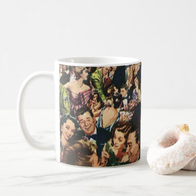Vintage Hollywood Theme Fancy Party with Balloons Coffee Mug (With Donut)