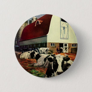 Vintage Holstein Milk Cows on Dairy Farm Business 6 Cm Round Badge