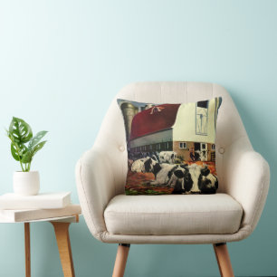 Vintage Holstein Milk Cows on Dairy Farm Business Cushion