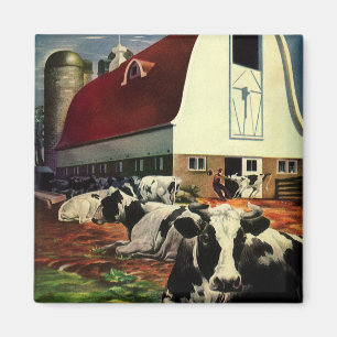 Vintage Holstein Milk Cows on Dairy Farm Business Magnet