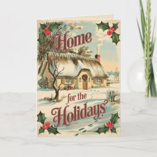 Vintage home for Christmas family winter holiday Card