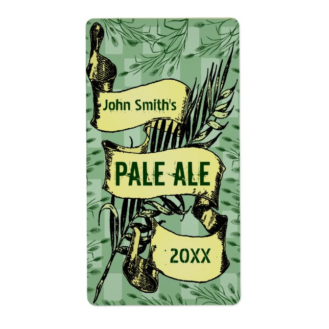 Vintage HomeBrewed Beer Label Scroll Green (Front)