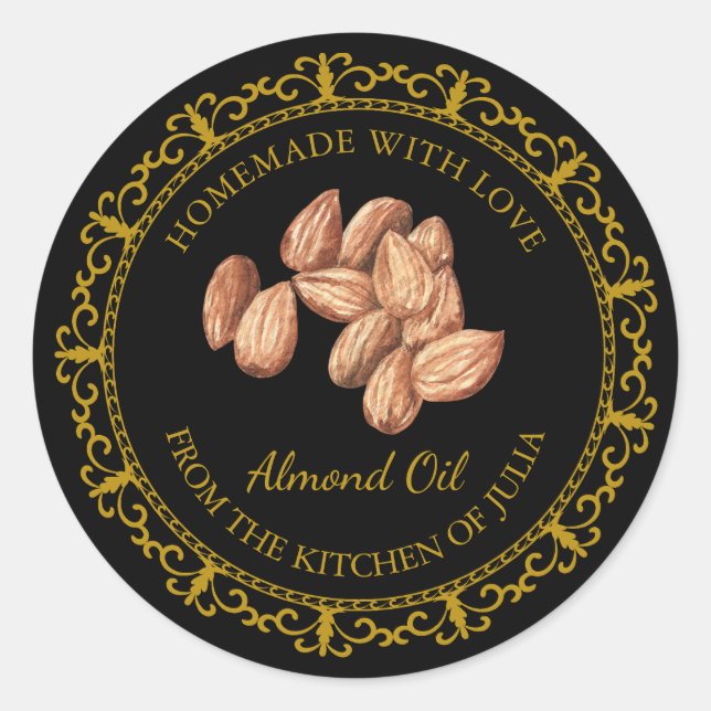 Vintage Homemade Almond Oil Label l Black (Front)
