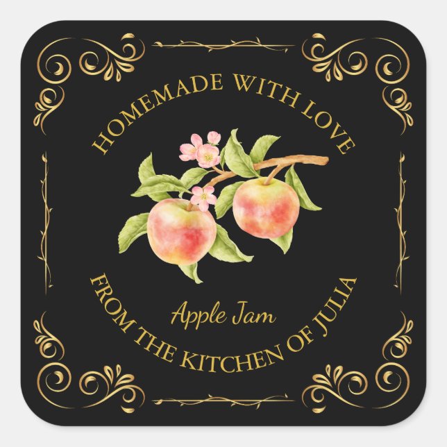 Vintage Homemade Apple Jam Square Label (Front)