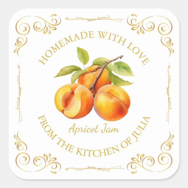 Vintage Homemade Apricot Jam Square Label (Front)