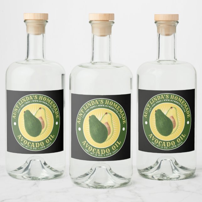 Vintage Homemade Avocado Oil Liquor Bottle Label (Bottles)