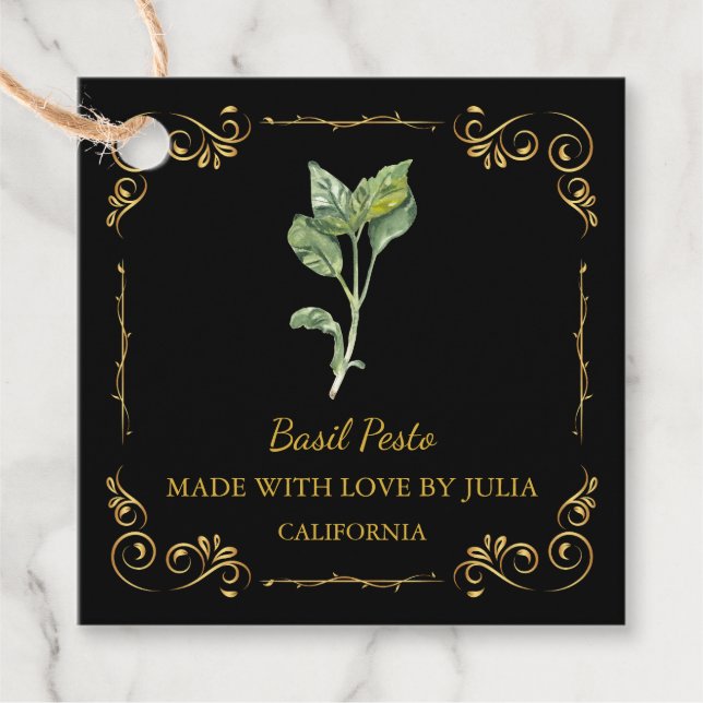 Vintage Homemade Basil Pesto Square Hang Tag (Front)