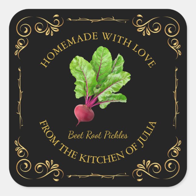 Vintage Homemade Beet Root Pickle Square Label (Front)