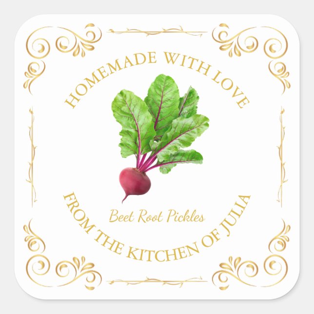 Vintage Homemade Beet Root Pickle Square Label (Front)