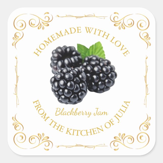 Vintage Homemade Blackberry Jam Square Label (Front)