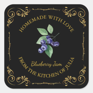 Vintage Homemade Blueberry Jam Square Label