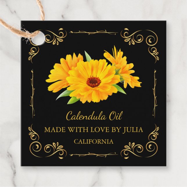 Vintage Homemade Calendula Oil Square Hang Tag (Front)