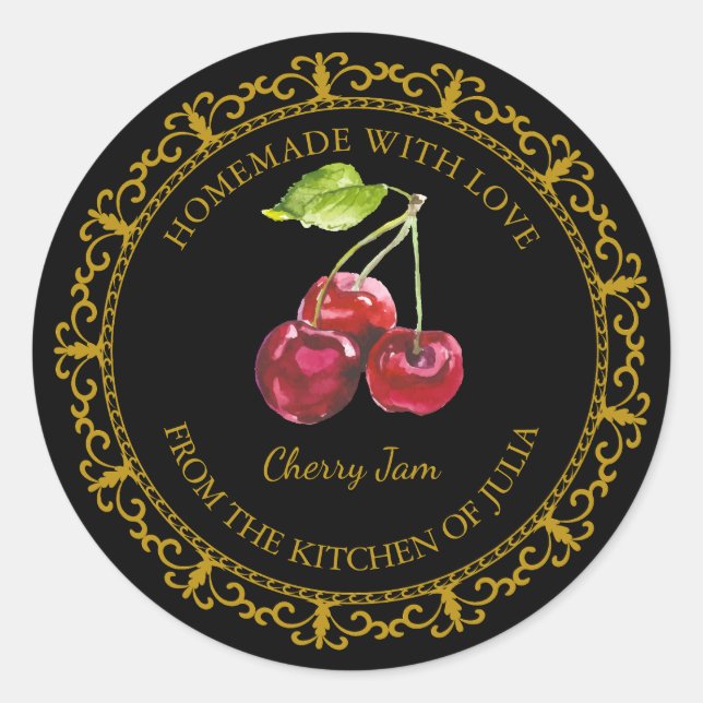 Vintage Homemade Cherry Jam Label l Black (Front)