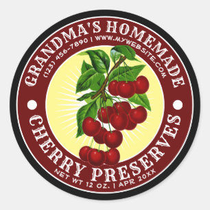 Vintage Homemade Cherry Preserves Template Classic Round Sticker