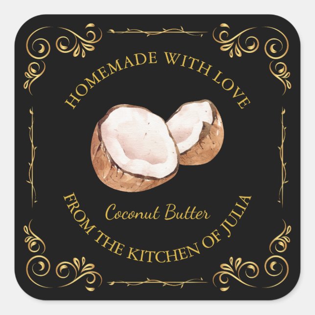 Vintage Homemade Coconut Butter Square Label (Front)